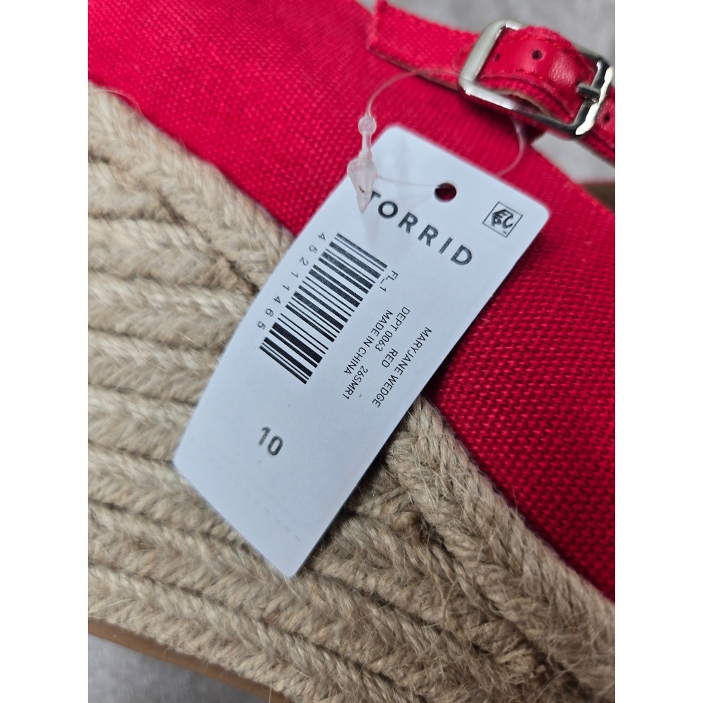 Torrid Mary Jane Espadrille Platform Wedge 10 Wide Fit Red Canvas Retro Pumps - Picture 7 of 10